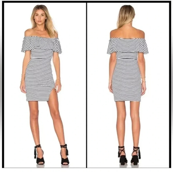 Lovers + Friends Rising Sun Dress in Navy Stripe Off The Shoulders Size Small S - Picture 2 of 9